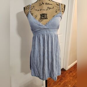 POL Light Blue Flower Embroidered Babydoll Size Large V Neck Boho Nwt